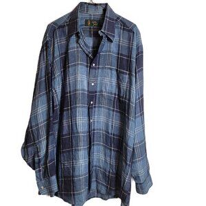 BOBBY JONES 100% Linen blue plaid shirt - sz L